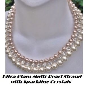 New Vintage Glam Pearl Crystal Statement Necklace